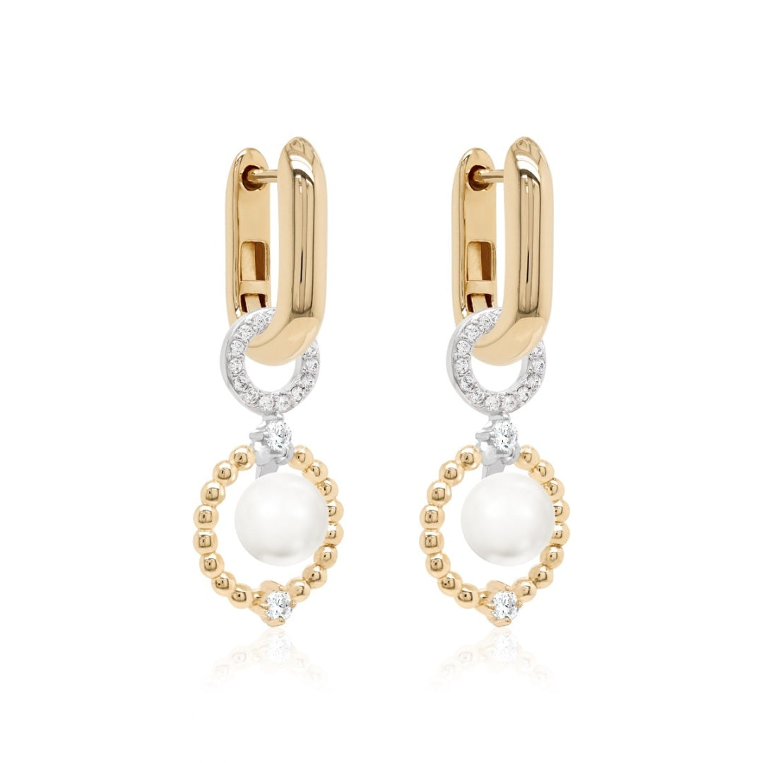 Bubbly pearl charms with gold link base earrings