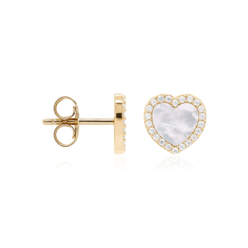 Mother of Pearl heart studs in gold