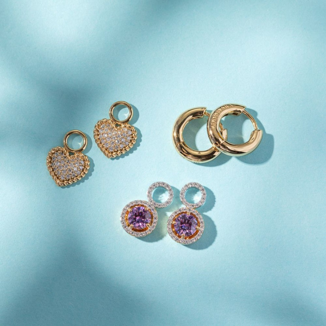 Pavé heart charms in gold