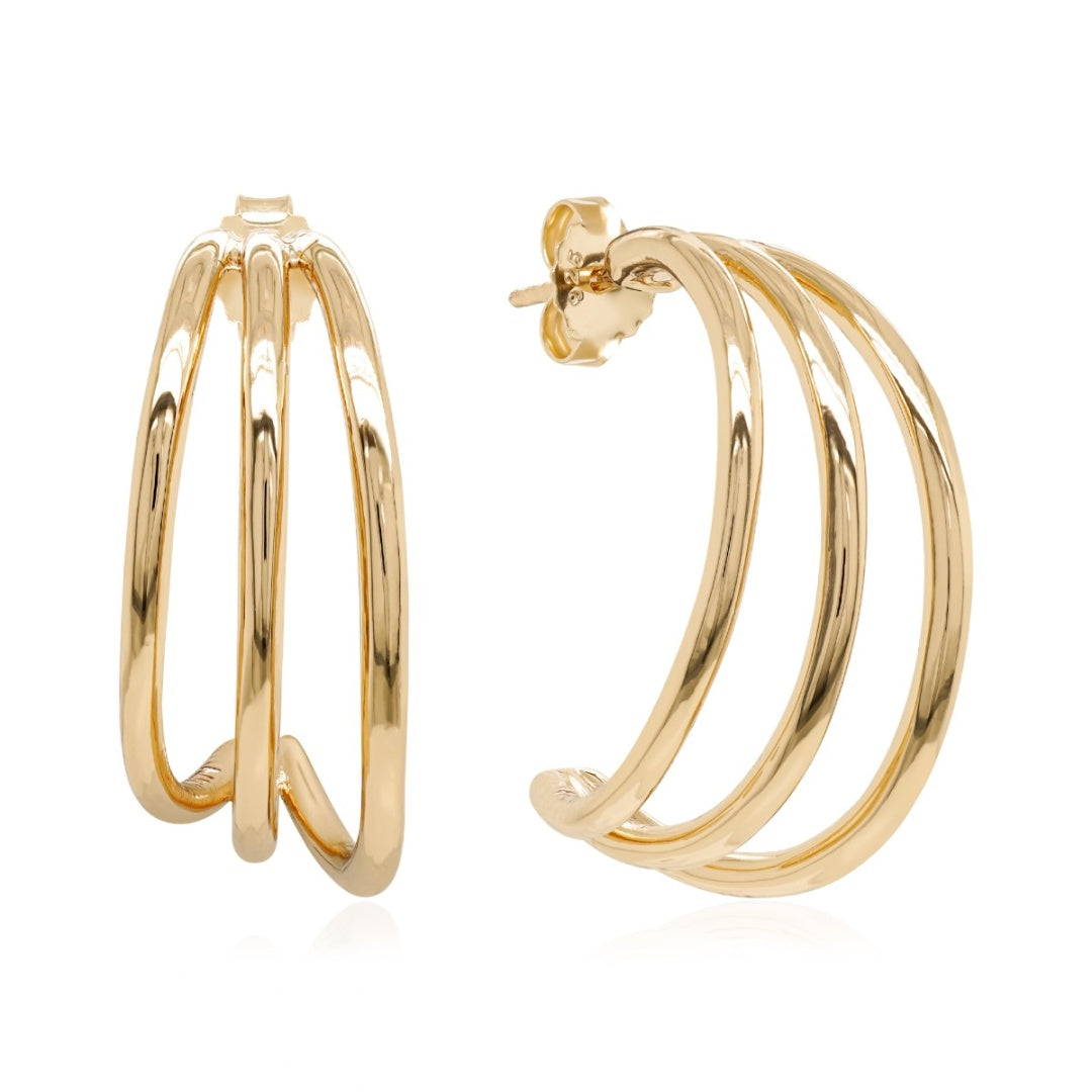 Triple curve studs in gold