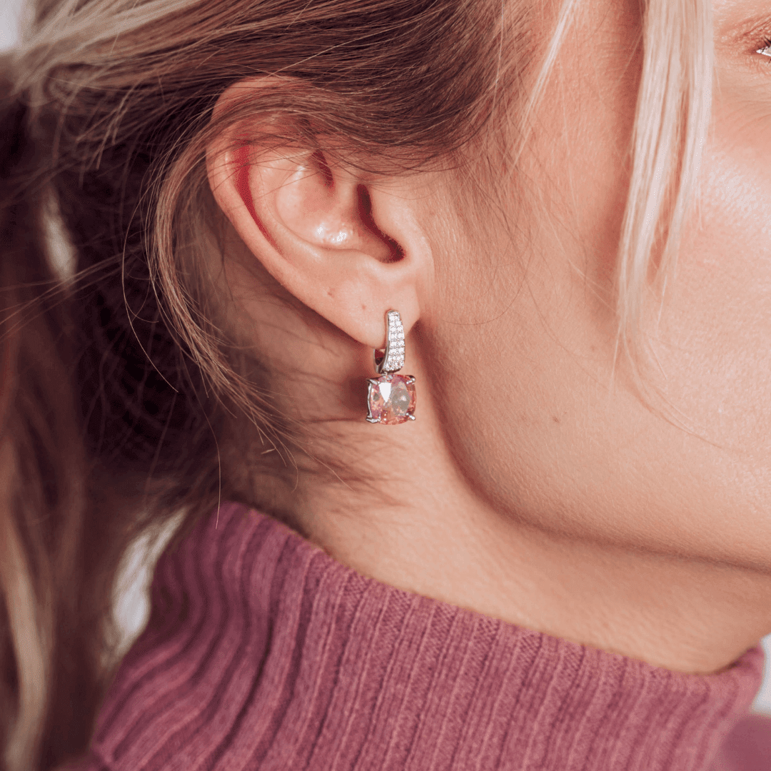 Large crystal earrings in silver