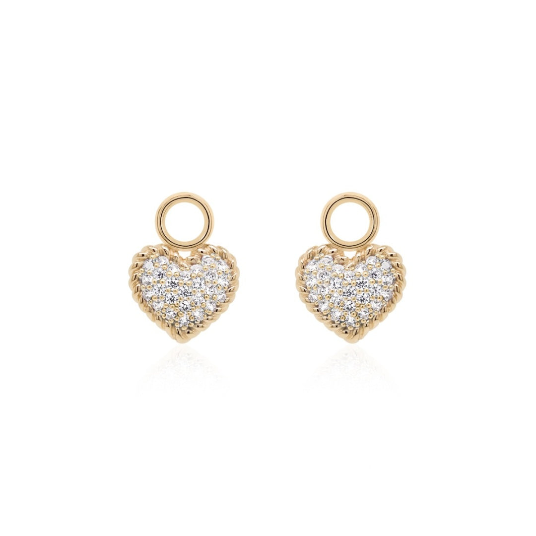 Pave heart charms in gold