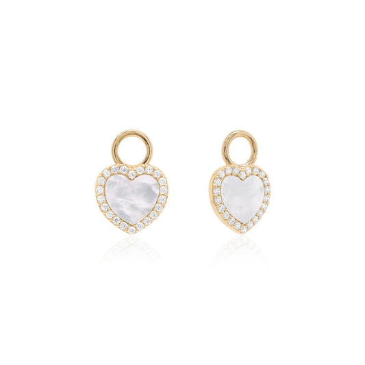 Mother of pearl heart charms in gold